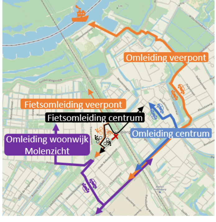 Situatieschets van de werkzaamheden bij de Jan van Riebeeckstraat en Otto van Reesweg.