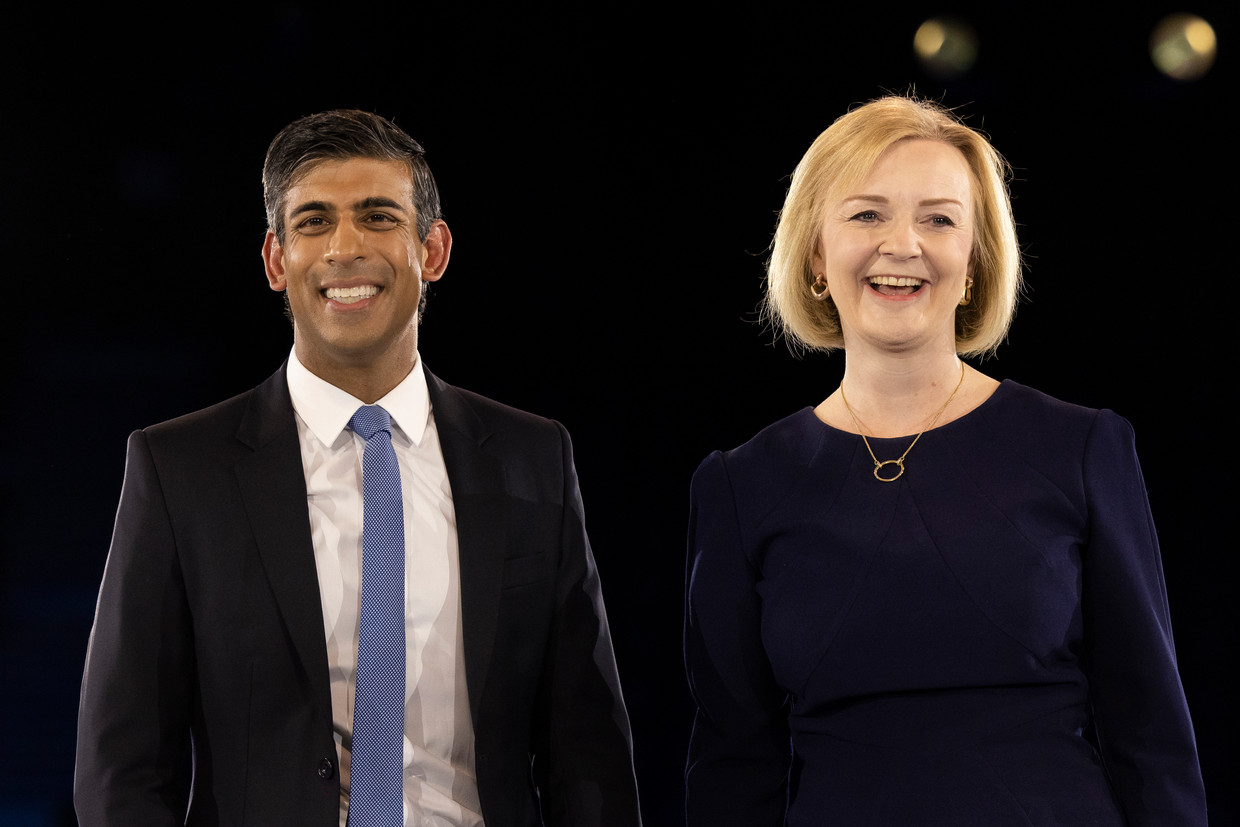 Rishi Sunak en Liz Truss zijn kandidaat-voorzitters. Maandag wordt bekendgemaakt wie de leden van de Conservatieve partij  het liefst aan het roer zien.  Beeld Getty Images