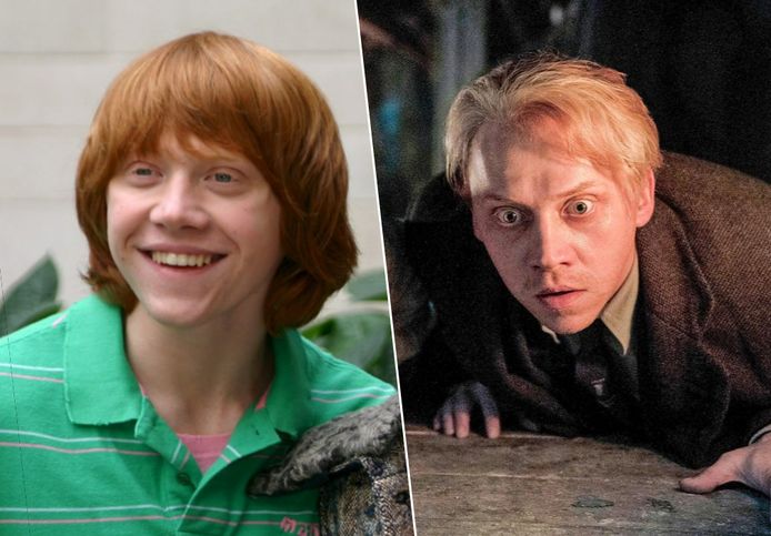 Rupert Grint ten tijde van 'Harry Potter' (links) en vandaag in de Netflix-hit 'Guillermo del Toro's Cabinet of Curiosities' (rechts).