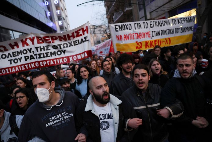 Protest aan het hoofdkwartier tegen de slechte staat van het Griekse spoorwegennet.