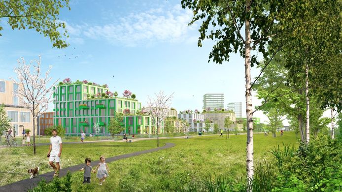Een impressie van hoe de nieuwe woonwijk de Stationstuinen in Barendrecht eruit kan gaan zien. De bouw zou in 2024 moeten beginnen.