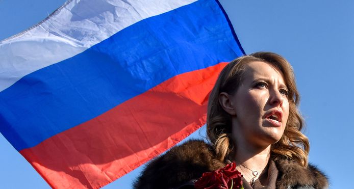 Ksenia Sobtsjak sprak op 27 februari 2018 in de buurt van de plek waar Boris Nemtsov overleed.