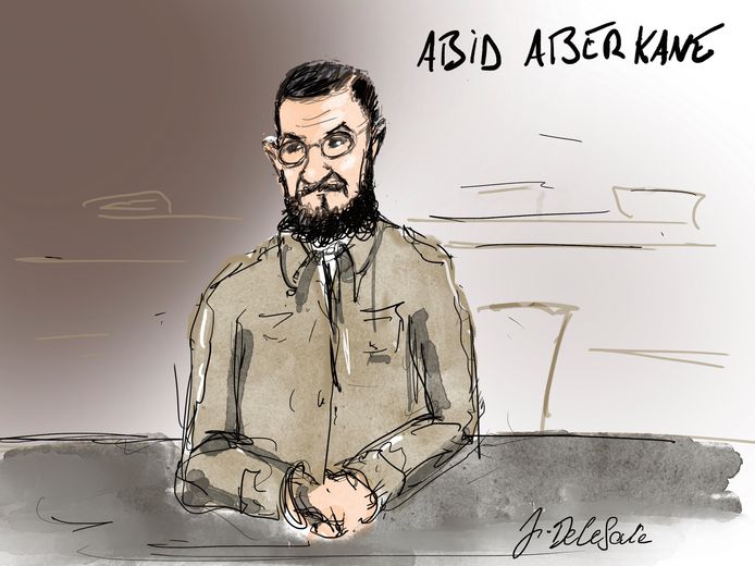 Een rechtbanktekening van Abid Aberkan.