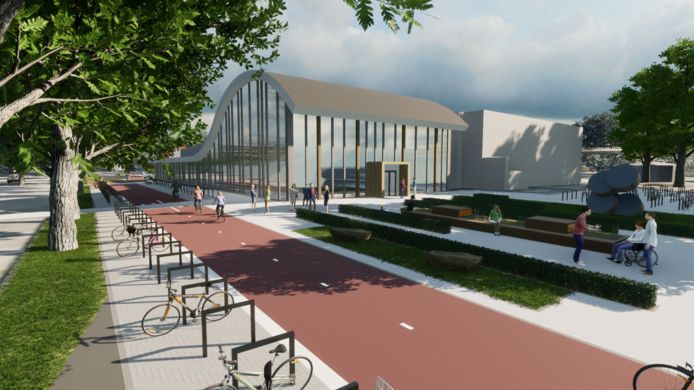 De vernieuwde voorzijde, met bankjes die afkomstig zijn van het marktplein.