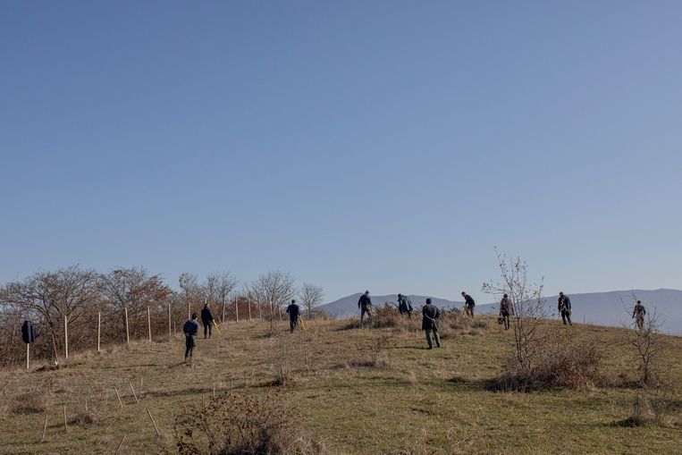 Halo Trust-medewerkers ruimen een veld leeg in Stepanakert, Beeld Anush Babajanyan
