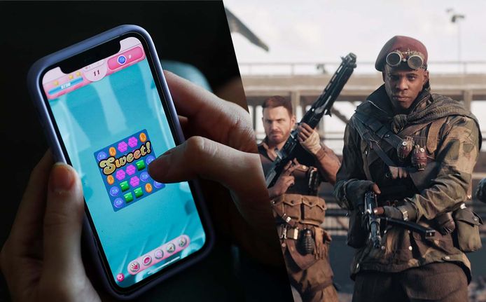 Fotomontage van 'Candy Crush' en 'Call of Duty', beide games van Activision Blizzard