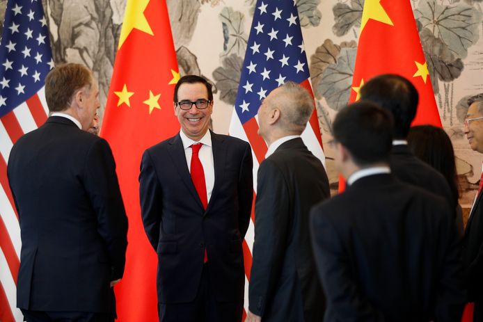Amerikaanse minister van Financiën Steven Mnuchin en Chinese vicepremier Liu He.