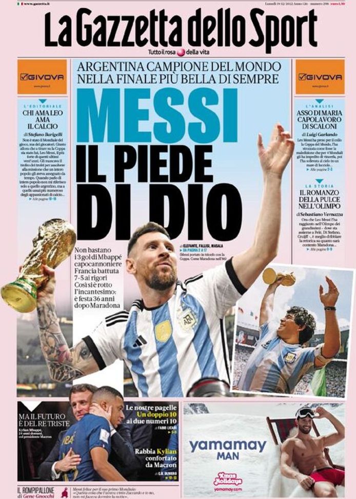 'De voet van God', kopt La Gazzetta dello Sport.