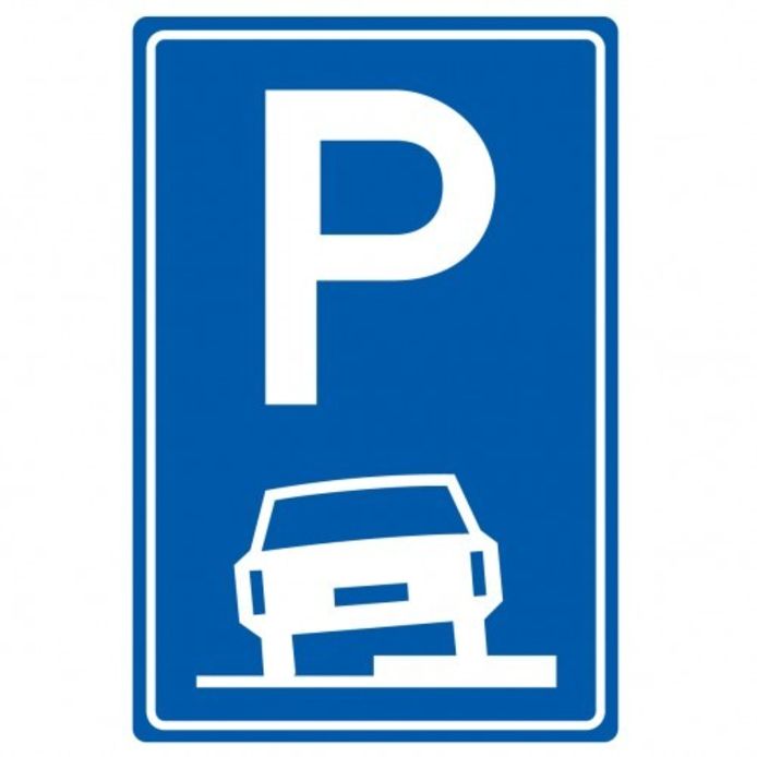 Verkeersbord E08b: parkeren op de stoep toegestaan.