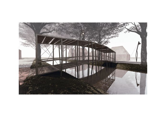 Een illustratie van het ontwerp van de overkapping van de brug over de Oosterwal in Lochem.