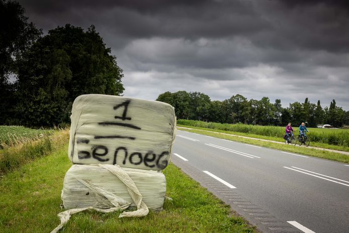 Protest langs de Oosterringweg tussen Bant en Luttelgeest tegen de komst van een aanmeldcentrum voor asielzoekers.