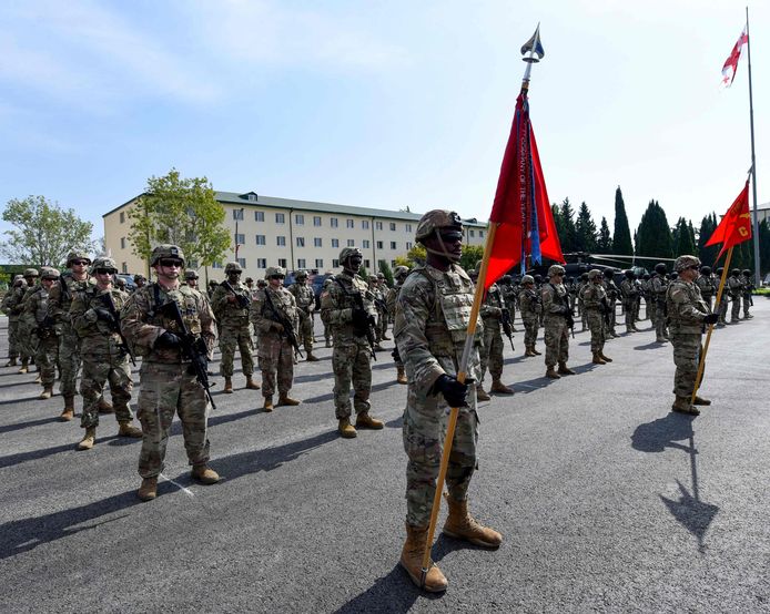 Amerikaanse militairen bij de openingsceremonie van operatie ‘Noble Partner 2020'.