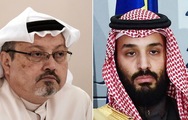 Archiefbeeld van Jamal Khashoggi (L)en Mohammed bin Salman. Beeld AFP