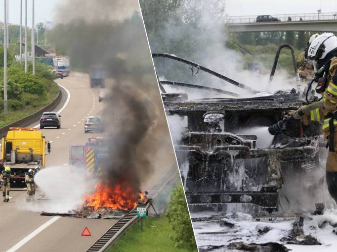 Mobilhome volledig uitgebrand op E17 in Beervelde: “Koppel zeventigers uit Dendermonde ongedeerd”