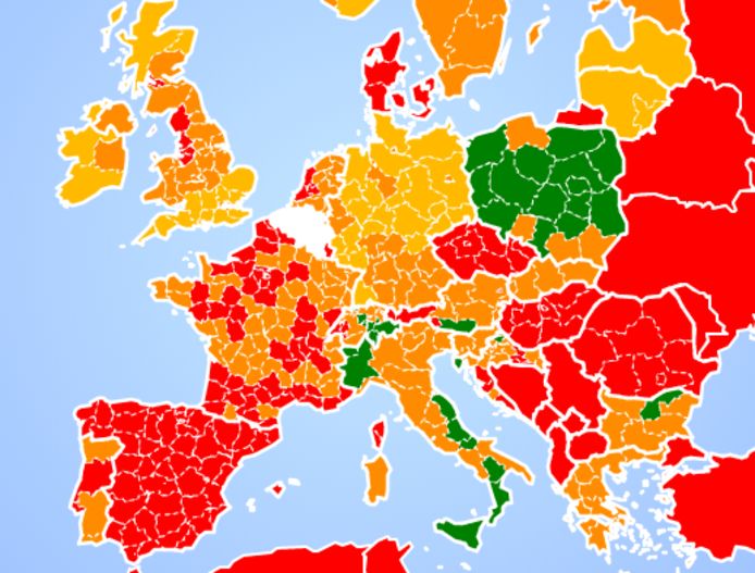 Interactive, cette carte présente de façon claire les couleurs attribuées aux différents pays et les éventuelles restrictions.