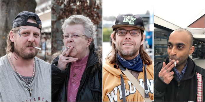 De rokers HJC van Kooten, Mevrouw Seesing, Frank Beusing en Joop Neijenhuis bij de ziekenhuizen in Doetinchem en Winterswijk.