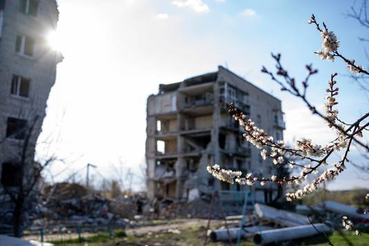 Een beeld van Charkiv van vorige week. De Oekraïense stad wordt dagelijks door de Russen bestookt met luchtaanvallen.