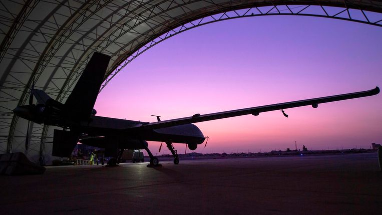 Een MQ-9 Reaper van het Amerikaanse leger op een vliegbasis in Koeweit. Beeld AFP