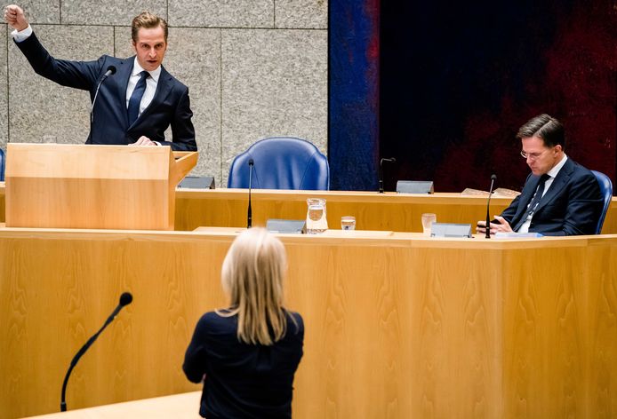 Minister Hugo de Jonge (Volksgezondheid) en premier Mark Rutte tijdens het coronadebat.