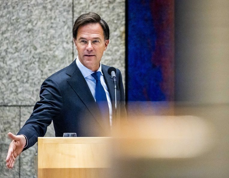 Premier Mark Rutte tijdens de tweede dag van de Algemene Politieke Beschouwingen.  Beeld ANP