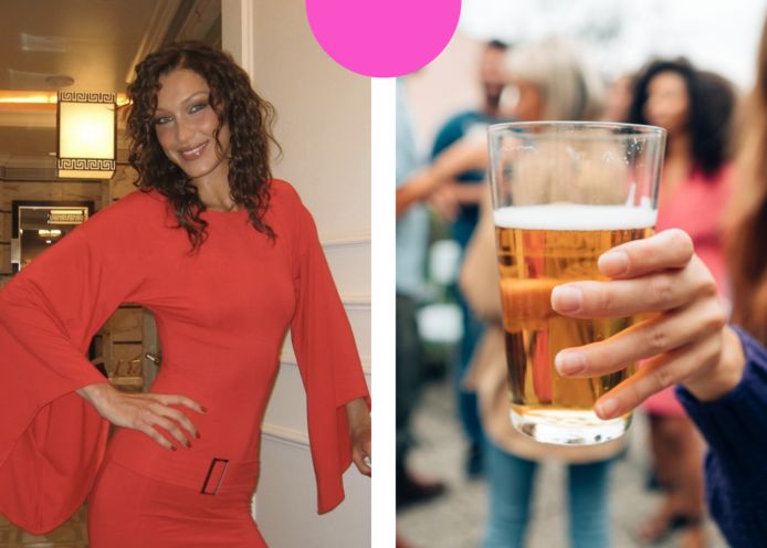 Links: topmodel Bella Hadid, zij stopte al vijf maanden met drinken.