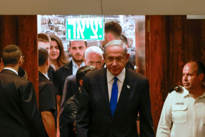 De Israëlische premier Benjamin Netanyahu betreedt het Israëlische parlement eerder deze maand.