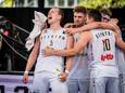 Nick Celis (l), Bryan De Valck, Maxime Depuydt en Thibaut Vervoort (verborgen) werkten met Team Belgium het voorbije WK 3 on 3 in Antwerpen af. De spelers van Team Antwerp - nu omgedoopt tot Team TOPdesk vormen de ruggengraat van de  3 on 3 Belgian Lions.