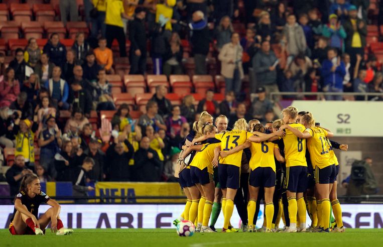 Zweden viert na de beslissende goal. Beeld AP