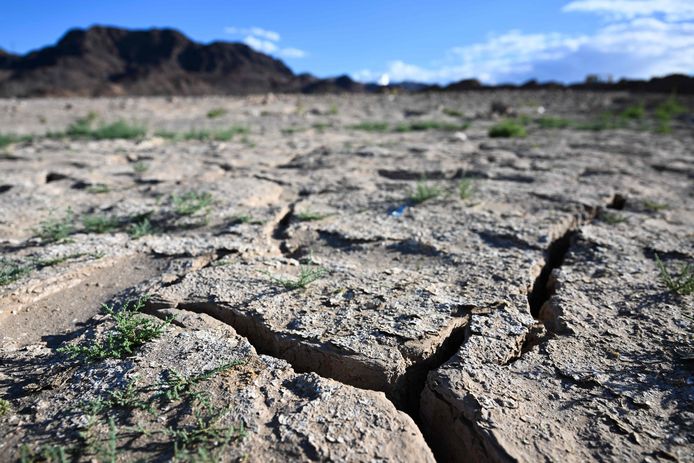De bodem van het deels drooggevallen Lake Mead.