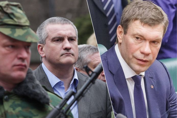 Fotomontage. "President van de Krimrepubliek” Sergej Aksjonov (L) en de prominente politicus en zakenman Oleh Tsarjov (R) waren doelwit, volgens Moskou.