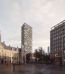 Een impressie van de toren van Post Rotterdam, direct naast het stadhuis.