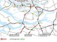 Kaart van Rijkswaterstaat met omleidingsroutes richting Rotterdam als de Heinenoordtunnel dicht gaat.