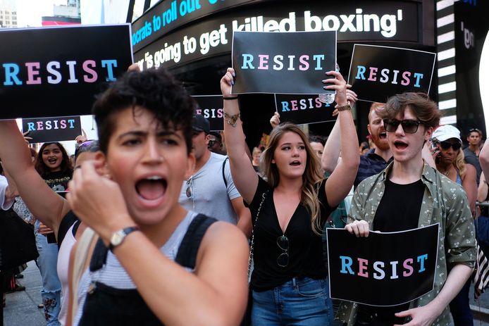 Een betoging in juli 2017 tegen Trumps beslissing om voortaan geen transgenders meer toe te laten in het leger.