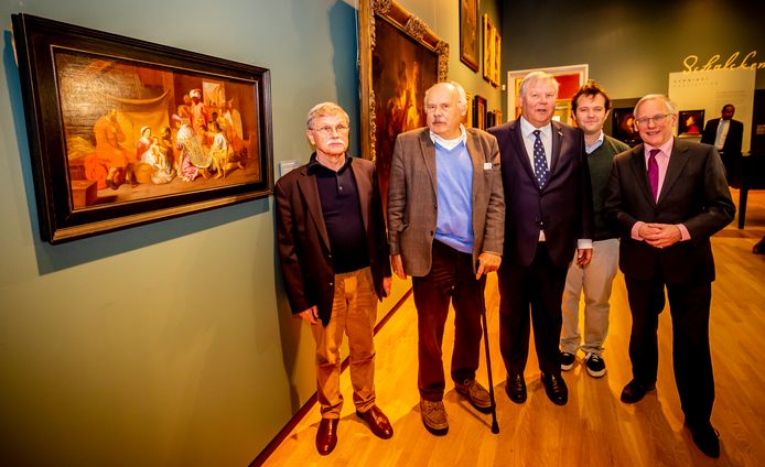 De familie Hoogstraten bij het schilderij van Dirk.