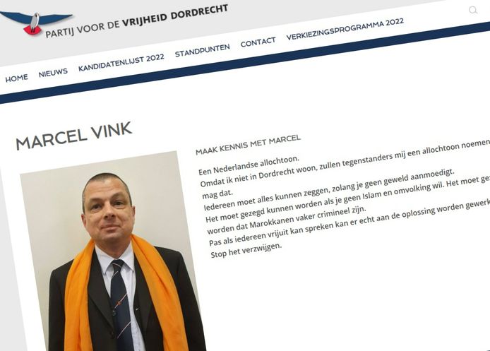 Marcel Vink stelt zich voor op de website van de PVV.