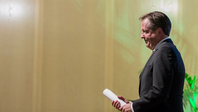Alexander Pechtold (D66) spreekt tijdens een vluchtelingenavond van D66 in het voormalige Ministerie van SZW in maart. Beeld anp