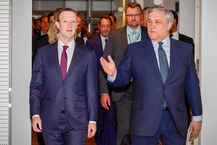 Zuckerberg en voorzitter van het Europees Parlement Antonio Tajani.