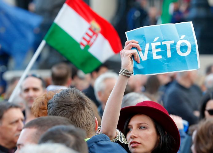 Eerder studentenprotest tegen de plannen van Orbans regering die de academische vrijheid zouden inperken. Beeld uit 2017.