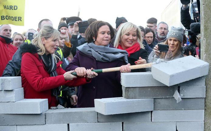 Leidster van de Ierse links-nationalistische partij Sinn Fein, Mary Lou McDonald, tijdens een protestactie tegen de brexit op 26 januari 2019.