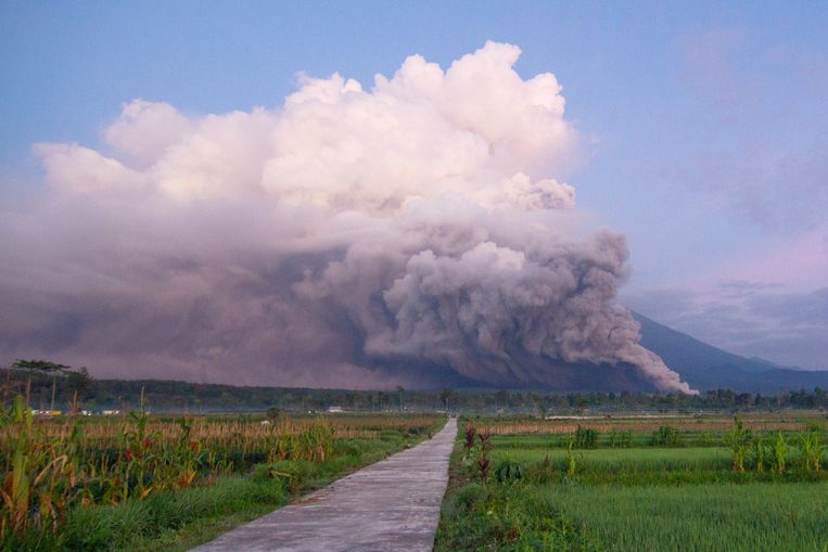 UItbarsting  van de vulkaan Semeru in Indonesië. Beeld AP