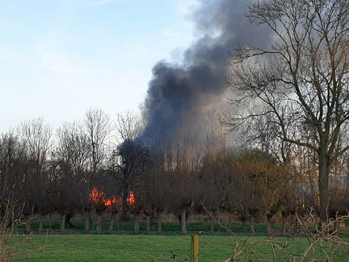 Een brand heeft vanmiddag een schuur verwoest aan de Kooiwijk in Oud-Alblas.