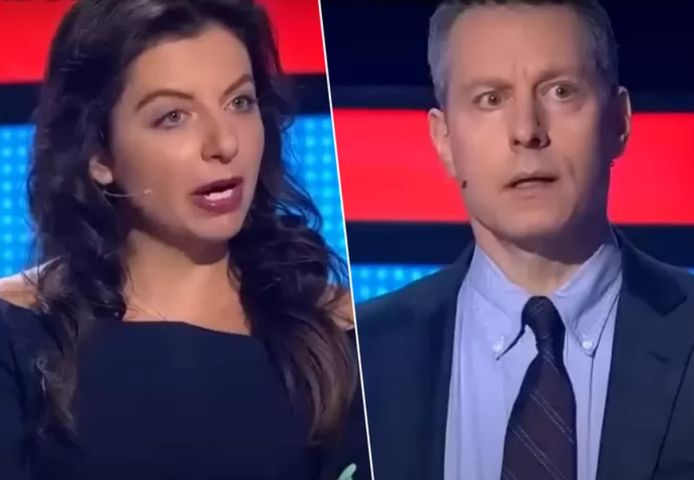 Margarita Simonyan et Michael Bohm lors d’un débat sur la télévision russe.