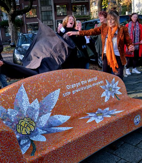 Dit oranje bankje staat vanaf nu in Dordrecht en vraagt aandacht voor de strijd tegen geweld voor vrouwen
