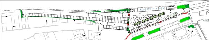 Het grondplan van de nieuwe stadsparking op het bedrijfsterrein van SVK aan het Westerplein
