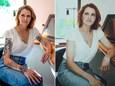 Dina Tersago (met tatoeages) als Tina voor het sollicitatie experiment in “Ze Zeggen Dat”. En Dina, met photoshop onherkenbaar gemaakt (zonder tatoeages) als Rita.