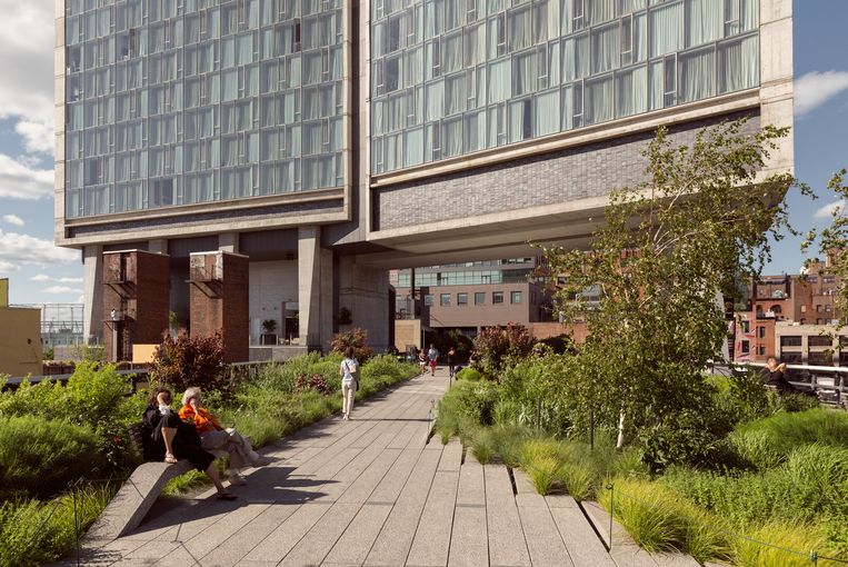 Het wereldberoemde High Line-park in New York, een oude spoorlijn die door Oudolf onder handen werd genomen. Beeld Hans Lucas via AFP