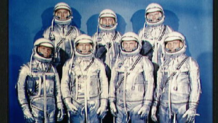 De astronauten van het Mercury-project. Rechts vooraan Scott Carpenter. Beeld AFP
