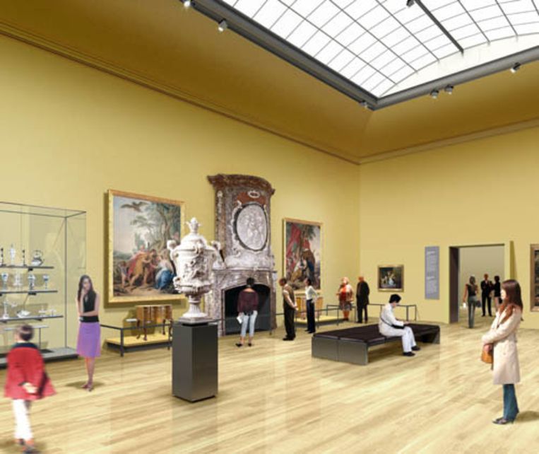 De tweede verdieping van het gerenoveerde Rijksmuseum is gereserveerd voor de achttiende eeuw. Computeranimatie. Beeld 