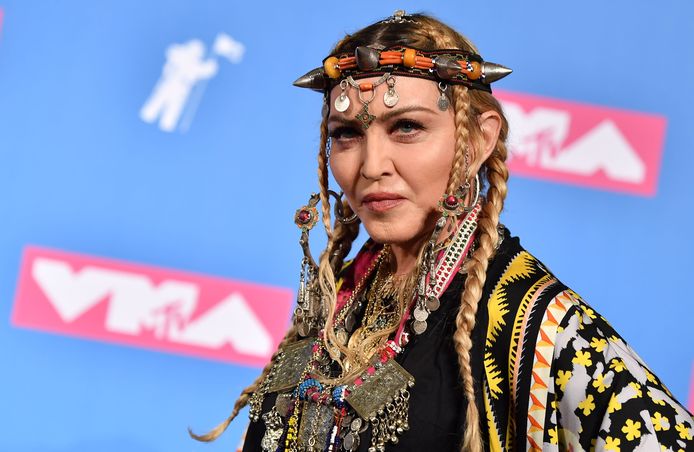 Madonna poses in the press room at the 2018 MTV Video Music Awards at Radio City Music Hall on August 20, 2018 in New York City. (Photo by ANGELA WEISS / AFP)