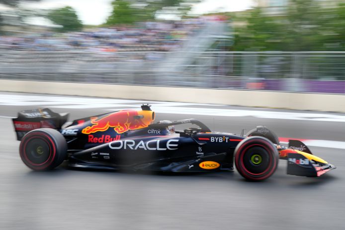 Red Bull driver Max Verstappen of the Netherlands steers his car during the second free practice at the Baku circuit, in Baku, Azerbaijan, Friday, June 10, 2022. The Formula One Grand Prix will be held on Sunday. (AP Photo/Sergei Grits)